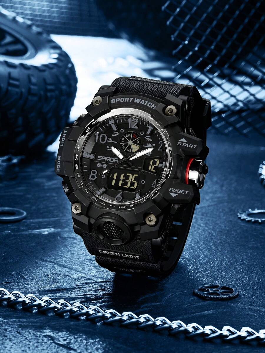 SANDA Top Luxury Brand New Arrival Men Watches 50M Waterproof Outdoor Sports Fishing Camping Wrist Watch Digital Quartz Dual Display Stop-Watch Back Light Calendar Alarm Clock Multifunctional Date Week Wristwatch Electronic For Male Birthday Christmas Funky Gifts Relogio Masculino Halloween Back To School Supplies Teenager Stuff