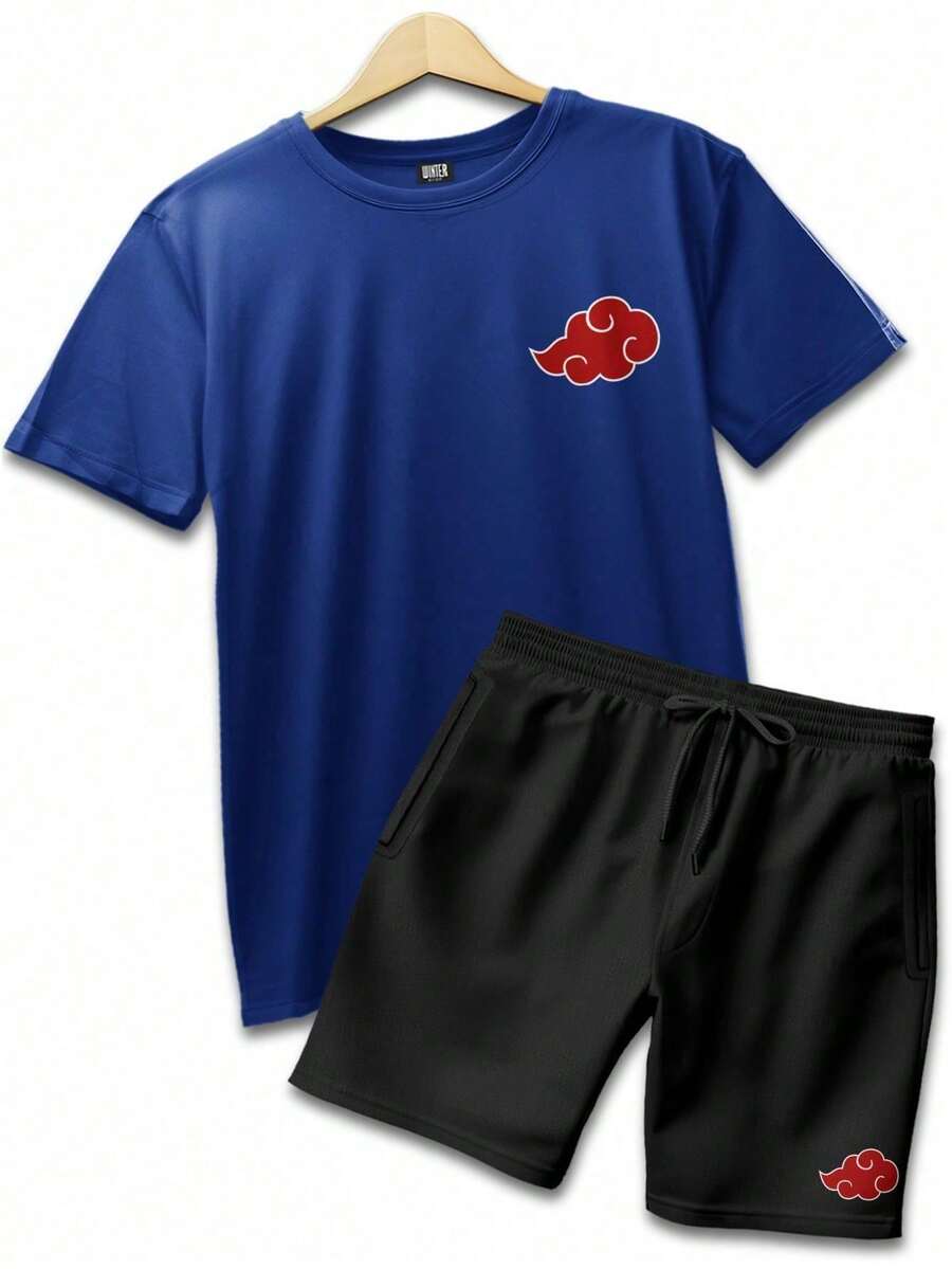 Kit Camiseta e Bermuda Moletom Masculina Confortável AKATSUKI NUVEM CLAS APJ1