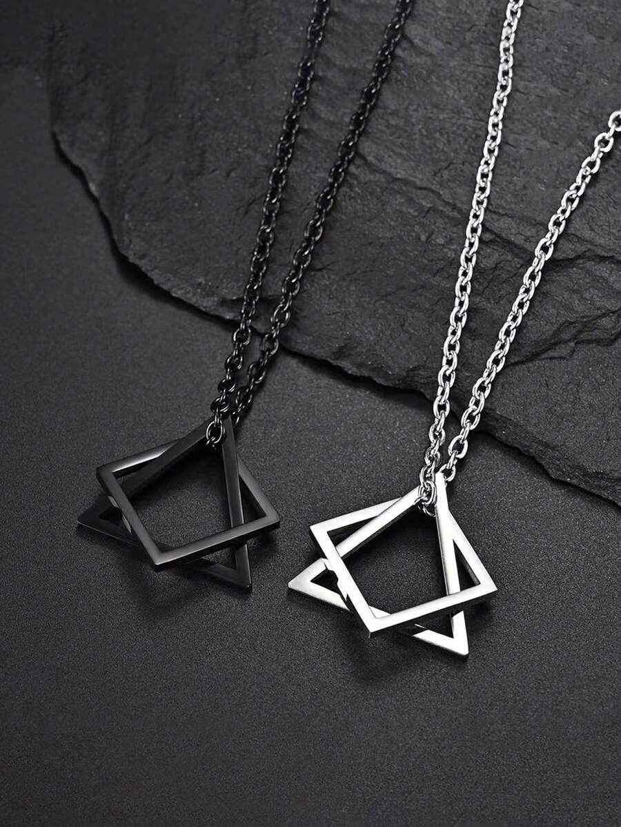 1 Peça Colar Pingente De Combinação Quadrada Triângulo Geométrico Minimalista Unissex