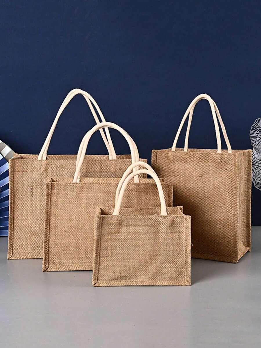 1pc Pure Natural Jute Gift Bag Present Jote Hand Bag Beach Bag Inside Waterproof For Gift Packaging Can Be Brawning By Yourself Be Suitable For Wedding And Birthday Party Valentine Day