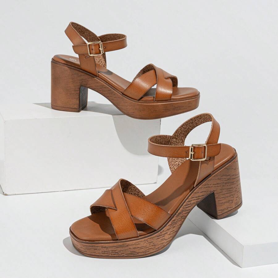 Sandalias de plataforma con puntera cuadrada, suela gruesa y cómoda, y correa de tobillo para mujer, de moda para el verano
