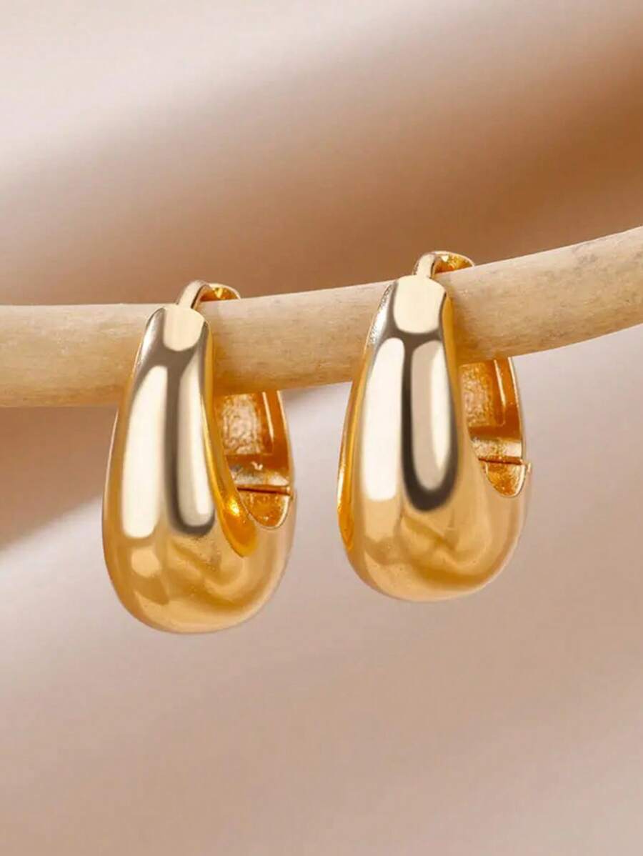 1 Pair Stainless Steel Small Hoop Earrings For Women Gold Color Round Water Drop Earring Female Fashion Wedding Ear Jewelry Gift