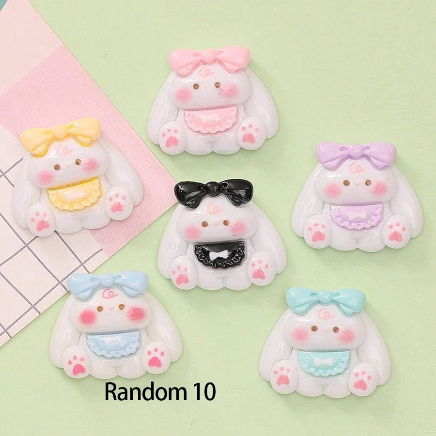 10 piezas Diseño de lindo moño conejo en bolsillo Accesorios de resina DIY para al por mayor, utilizados en fundas de teléfono, accesorios para el cabello, cadenas de zapatos, etc. San Valentín