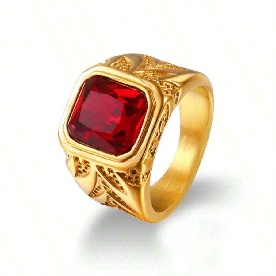 SeuSuk 1 pièce Bague sculptée en zircone cubique rouge à la mode design punk, cadeau d'accessoires cool unisexe