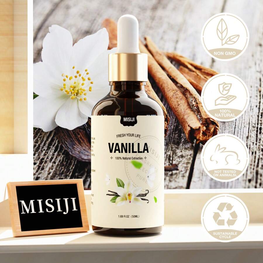 Vanilla Essential Oil/Plant Extraction By Distillation/50Ml With Dropper/For Use In Aromatherapy And Humidifiers/For Making Perfumes, Soaps, Candles/Massage And Home Care Purposes/Suitable For Skin And Hair/Use In Offices, Bedrooms, Meditation, Yoga And Travel