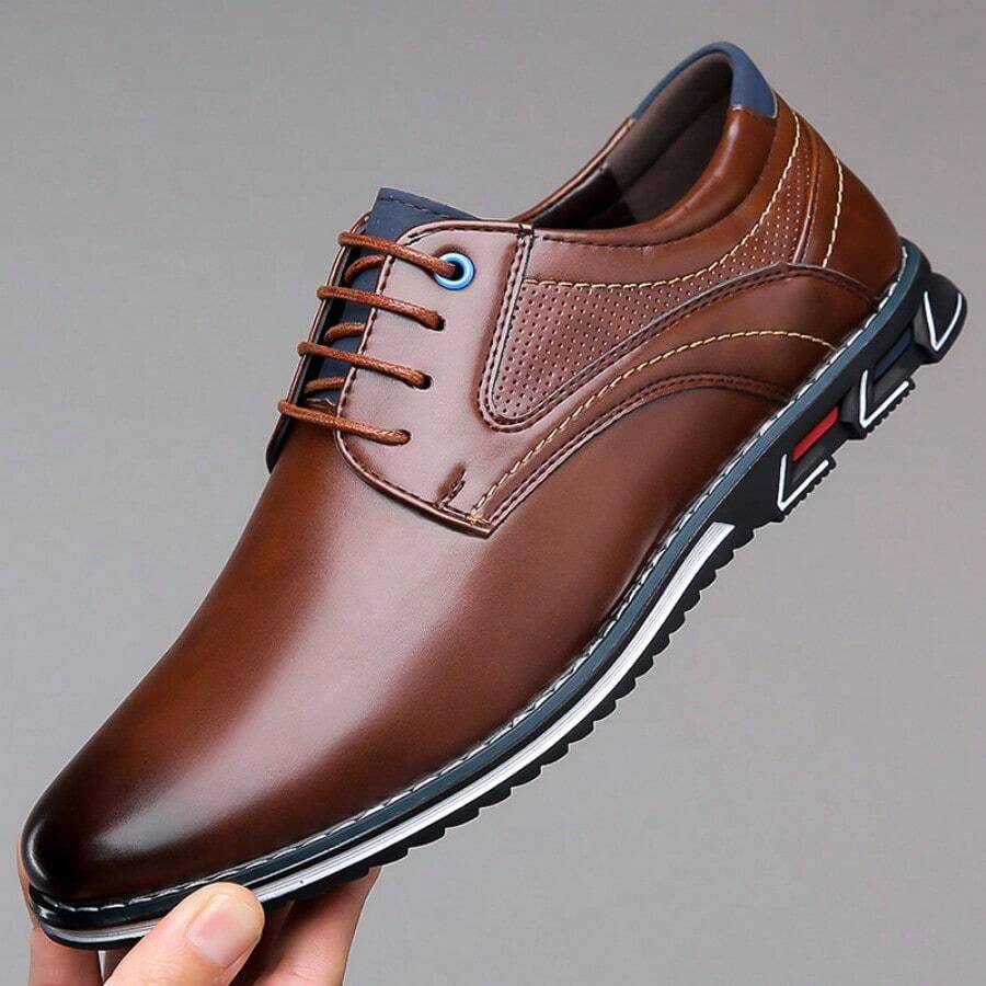 Zapatos casuales formales de PU sólido en TALLA GRANDE para hombre, resistentes al desgaste y con cordones antideslizantes, calzado diario de oficina para hombre