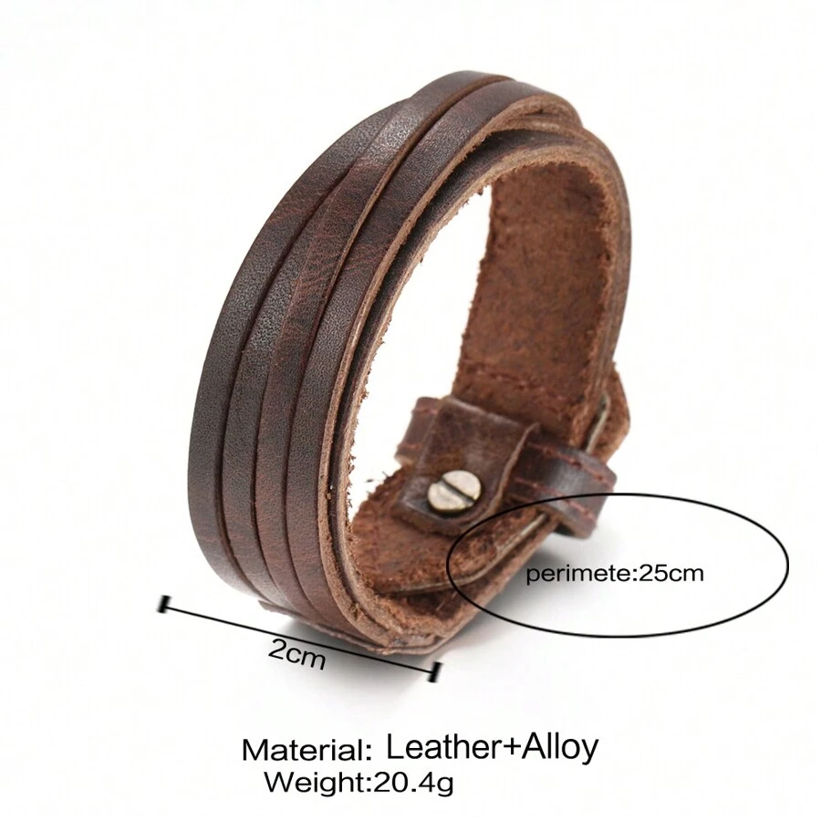 1pc Vintage Braided Wide Strap Leather Adjustable Bracelet Suitable For Men's Daily Wear