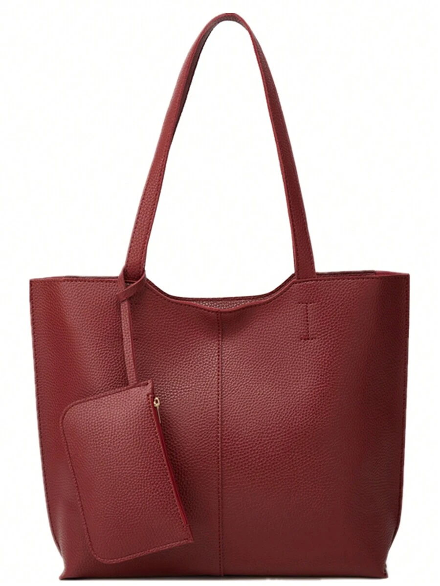 Ladies' Pu Leather Top Handle Shoulder Bag With Detachable Shoulder Strap And Zipper Pocket