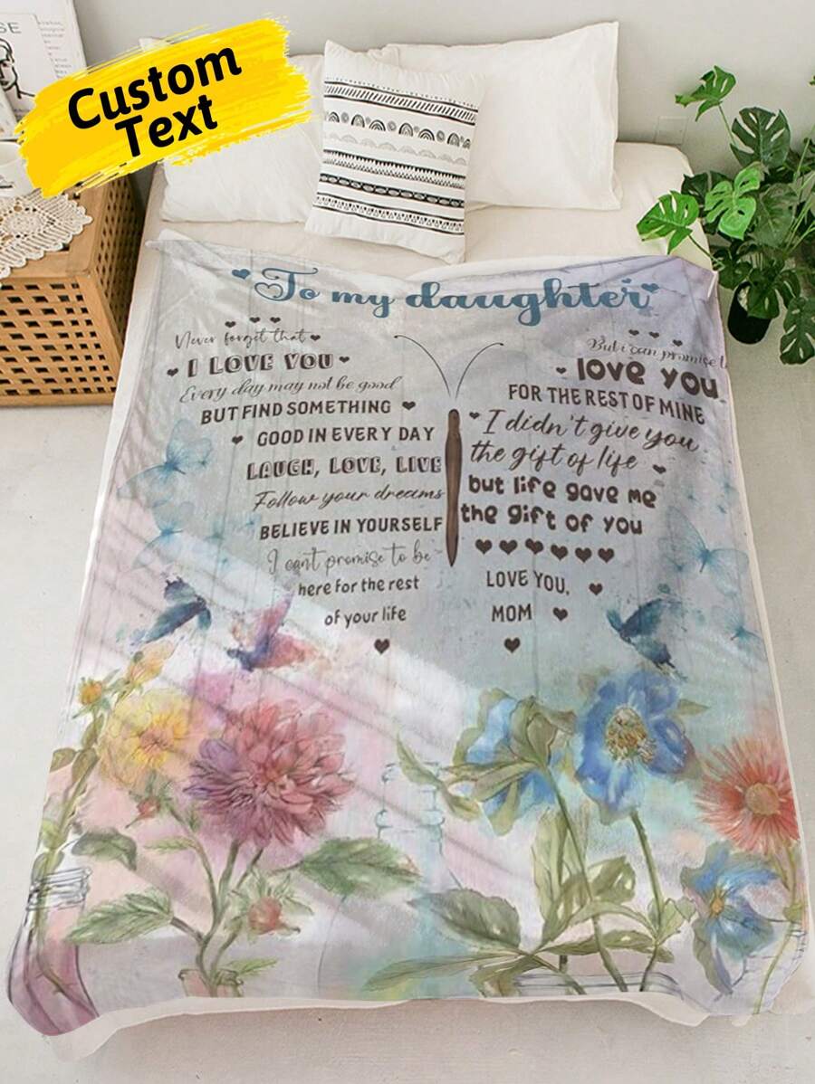 1 stuk Aangepaste Naam Deken , Naar Dochter Deken , Uniek Vlinder En Bloem Deken , Gepersonaliseerde Dochter Romantisch Verjaardagscadeaus , Dochter Flaneldeken , Outdoor Camping Reis , Geschikt Voor Slaapkamer Bed , Sofa , Kantoor , En Perfect Voor , , En Kalm Momenten
