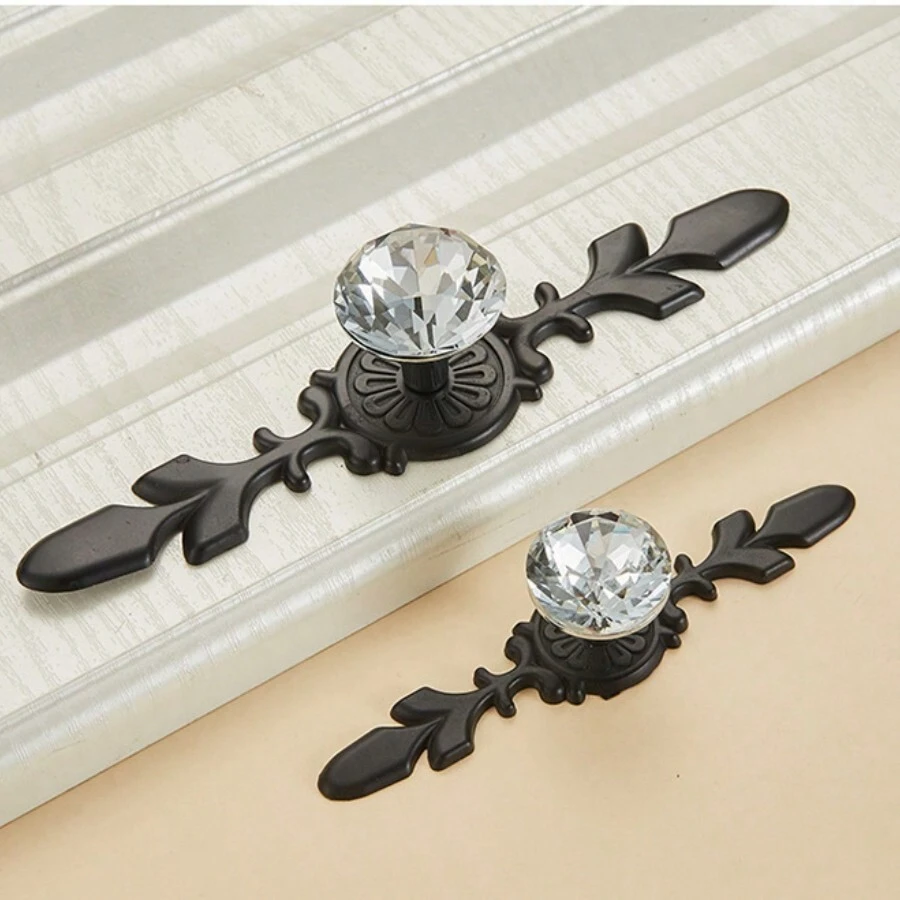 1 Pc/2 Pcs Modern Minimalist Zinc Alloy Transparent Crystal Single Hole Drawer/Cabinet/Kitchen/Door Handle, Retro Flower Design Knob, With Screw Furniture Hardware Accessories