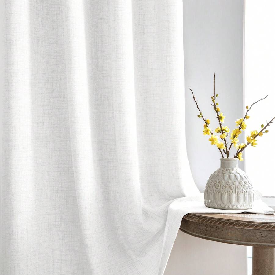 Rideaux en lin pour chambre à coucher – Rideaux semi-transparents texturés en toile de jute avec passe-tringle, rideaux d'intimité filtrant la lumière pour salon de ferme