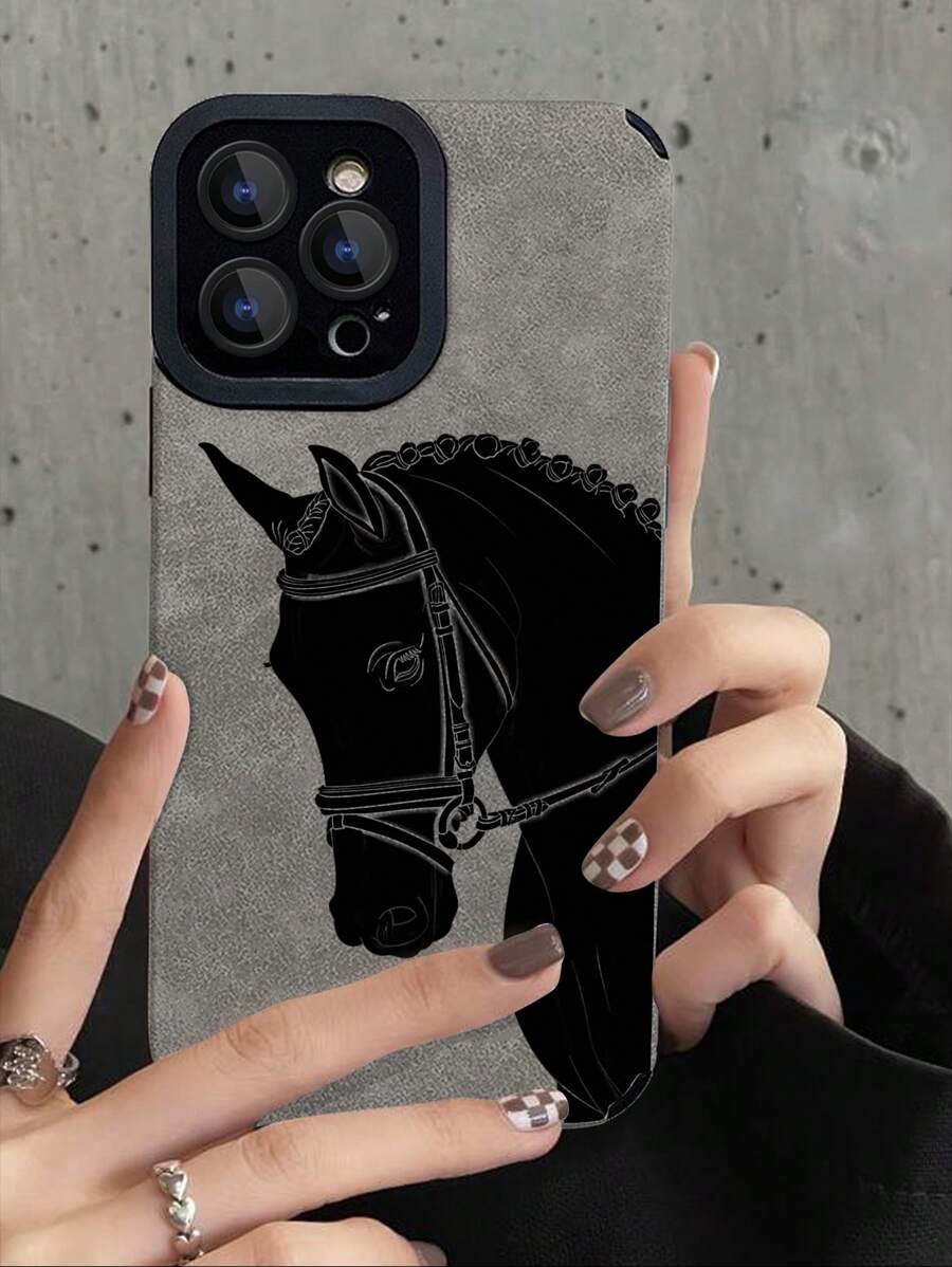 1 Pc Retro Black Horse Pattern Soft Scratch-Resistant Mobile Phone Case Compatible With Apple And Models