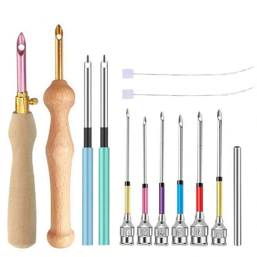 Set de aguja de punzonado de bordado ruso, herramienta de tejer manual de bricolaje para el hogar con aguja con hilo grueso y aguja de bordado