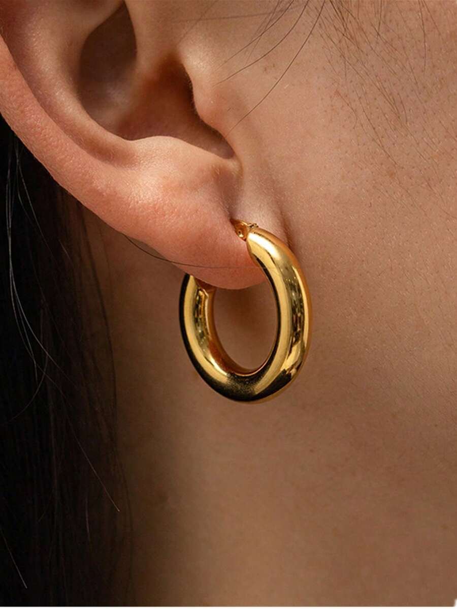 Stainless Steel Golden Hoop Earrings, Fashionable Minimalist Titanium Steel Stud Earrings For Women