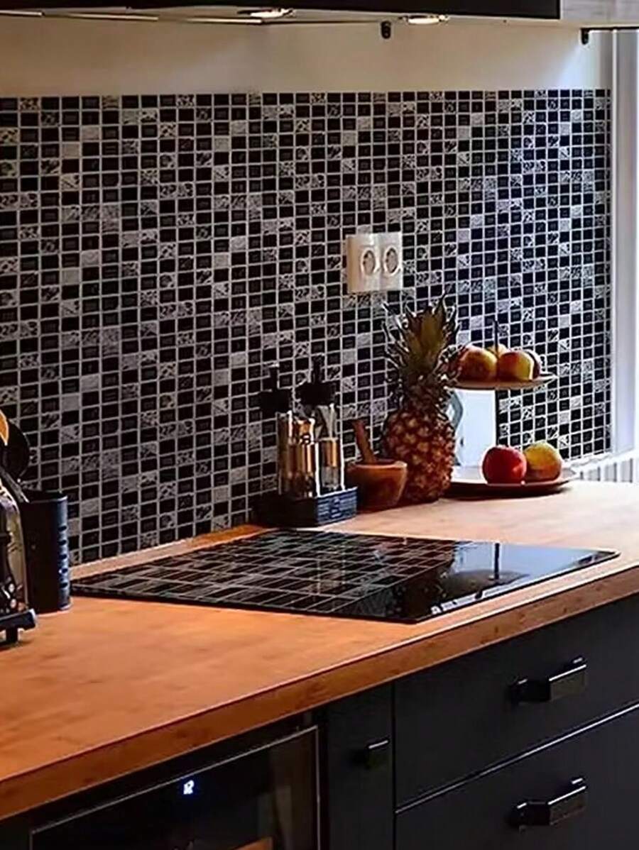 10pcs Self-Adhesive Kitchen Mosaic Tile Sticker Splashback Decoration Bathroom Adhesive Wall Vinyl Waterproof PVC Wallpaper Panel