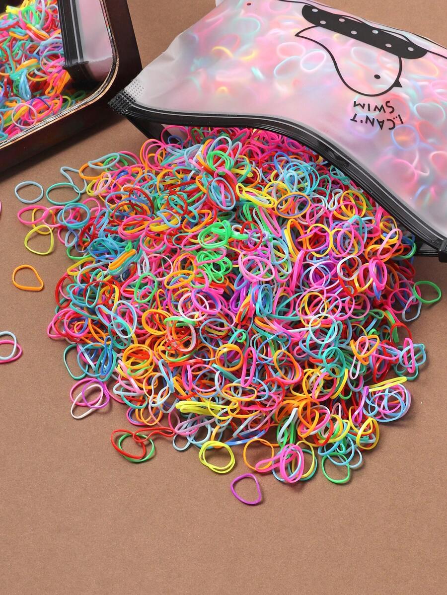 1000 pièces/paquet Élastiques à cheveux hauts et mignons pour femmes, élastiques en caoutchouc jetables, chouchous colorés, accessoires pour cheveux