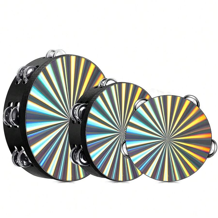 1 pezzo Tamburello portatile da 6/8/10 pollici, strumento di percussione Orff a doppia fila di sonagli, per KTV, feste, atmosfera festiva, regali, tamburello a singola fila di sonagli, strumento musicale