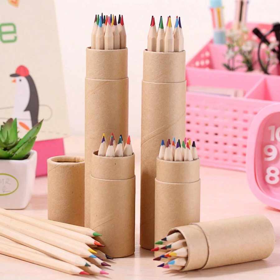 12pcs Wooden Barrel Mixed Color Colored Pencils, Perfect For Children's Painting And Doodling. Use Them To Add Color To Your Paper! Back To School,Mother's Day,Mom's Gift,Back To School,School Supplies