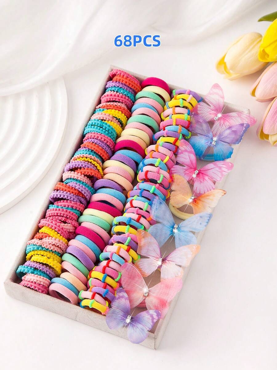 70pcs Children's Basic Coffee Color Hair Ties Set, Suitable For Daily Use (packed In Opp Bag)