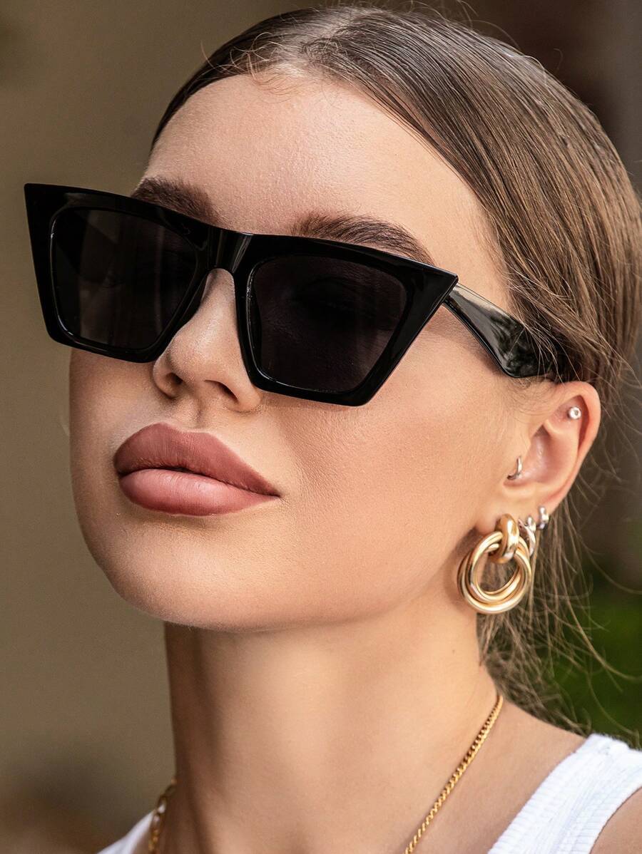 1 par de gafas de sol de estilo ojo de gato con lentes tintadas y marco de acrílico, accesorios para la playa para mujeres. Gafas de sol adecuadas para suéteres, vaqueros, pantalones de chándal, sudaderas con capucha, chaquetas, vestidos y camisas de manga larga. Sombra elegante y de moda para salidas familiares, viajes, vacaciones, playa, actividades al aire libre.