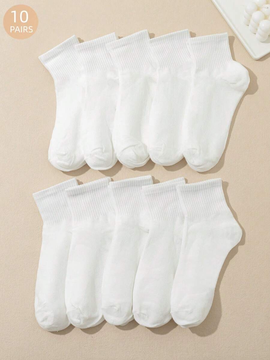 10pairs Women's Comfortable Sweat-absorbent Breathable Minimalist Fashion Crew Socks