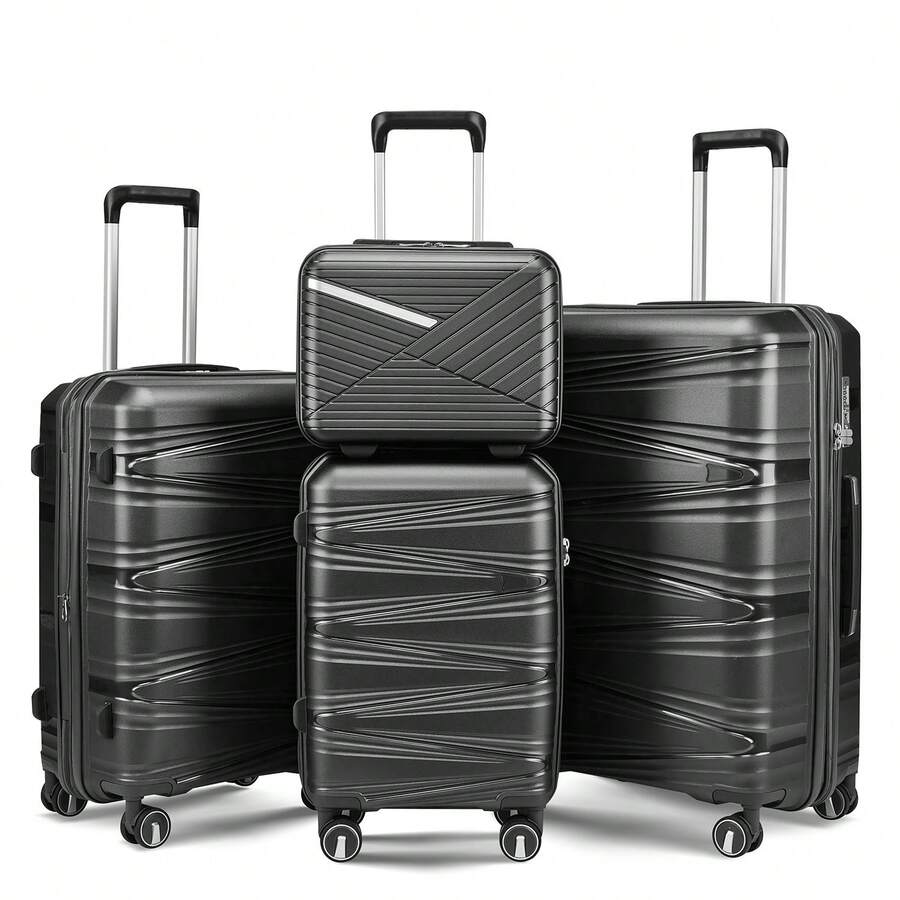 Hopemate 4 Piece Sets(14/20/24/28), Black, Hard Shell And Lightweight Suitcase With Front Pocket,Expandable Lightweight Suitcase With 4 Double 360 Degrees Mute Spinner Wheels PP Materials Durable TSA Lock Travel Luggage, Hard Shell Lightweight TSA Lock Carry On Expandable Suitcase With Spinner Wheels Travel Set For Men Women, Spinner Wheels, Minimize Damage, Enhance Durability, Keep Good Balance, 360 Spinner Wheels, TSA Lock