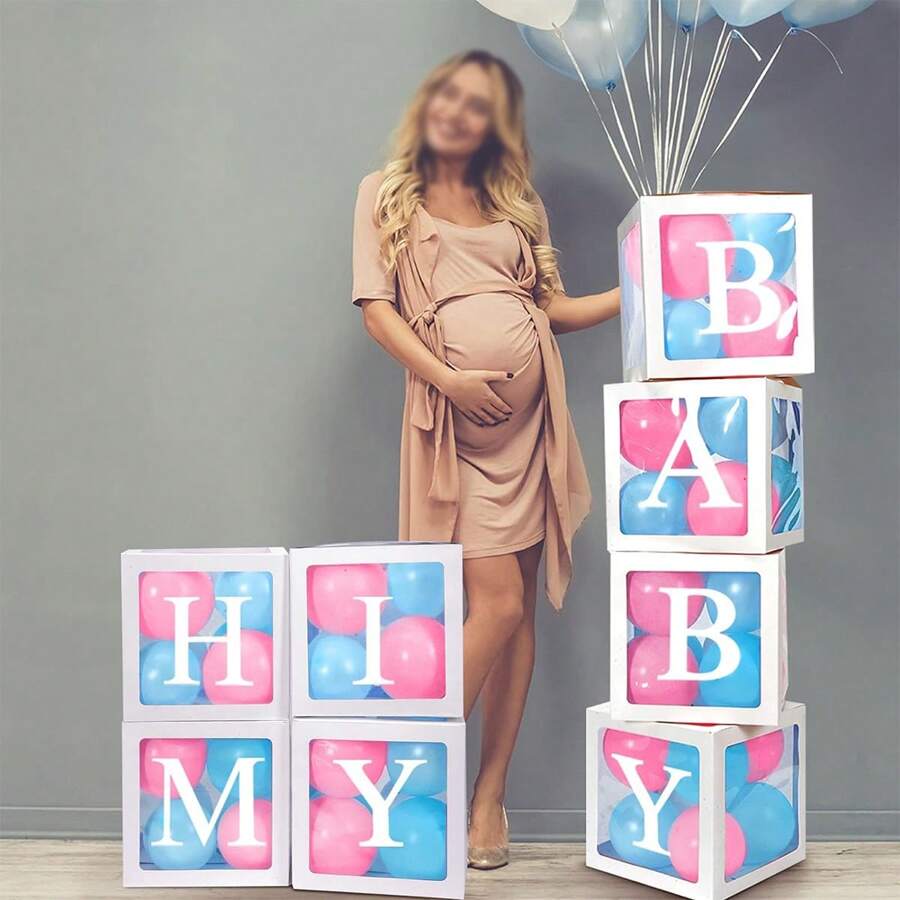 1pc Transparent Balloon Box With Letters (A-Z) For Baby Shower Gender Reveal, Diy Personalized Name Graduation Birthday Party Bride Wedding Anniversary Backdrop Decoration (White)