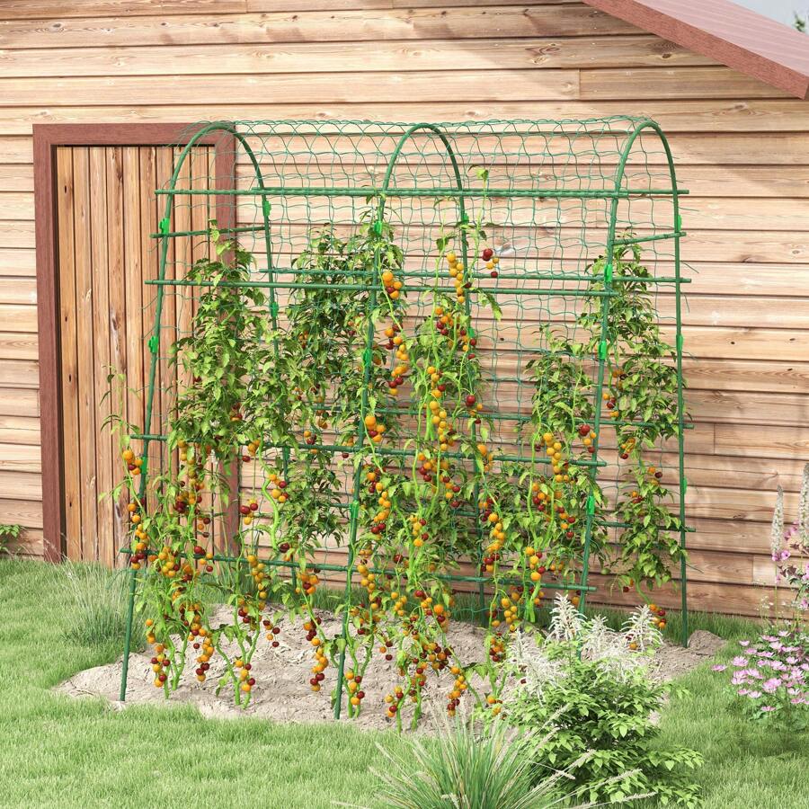 Outsunny Rankgitter, Rankhilfe für Kletterpflanzen, Verstellbares Spalier, Pflanzengitter mit Netz, Pflanzengerüst für Garten, Balkon, Stahl, Grün, 144 x 167 x 206 cm