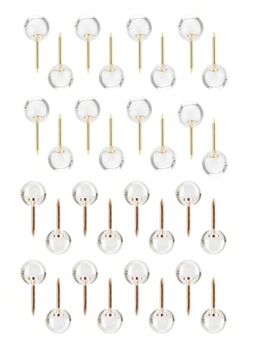 Push Pins For Bulletin Board, Thumb Tacks For Wall, Cork Board, Map, Calendar, Photos, Rose Gold Map Push Pin, Round Head Map Pin, Clear Push Pins, Plastic Head Push Pins, With Storage Box, DIY For Craft Projects, Home Office Organization, Large Size Back To School, Back To School, School Supplies