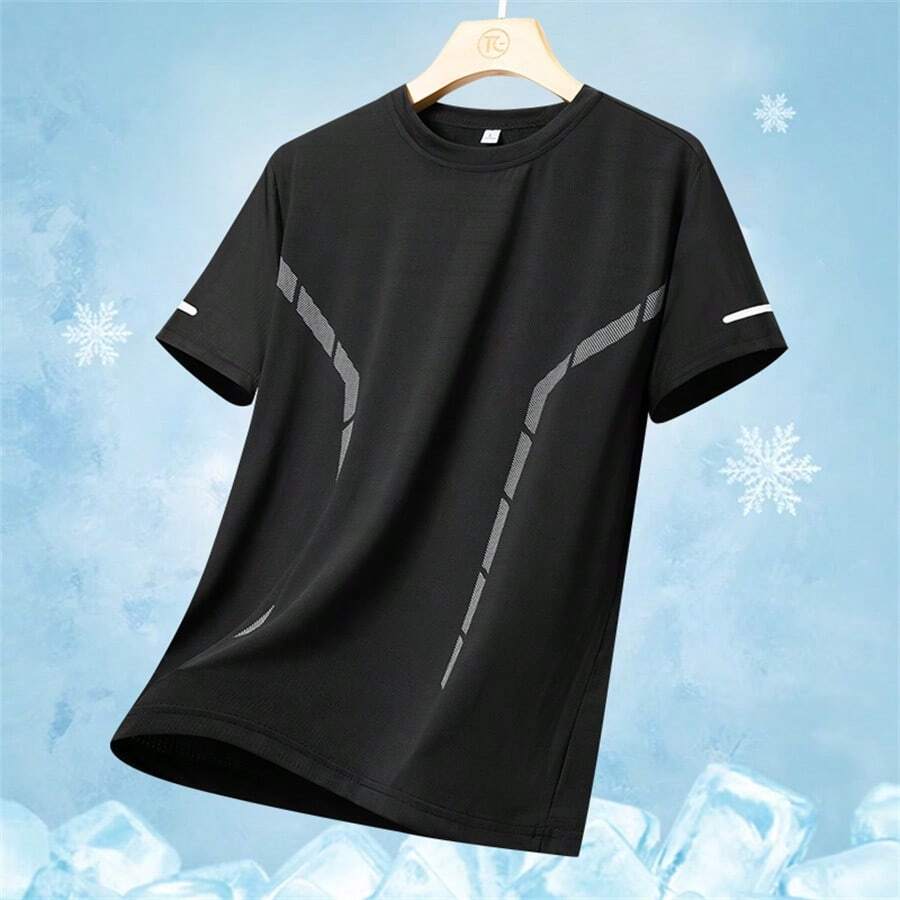 Boyfriend Style Men Summer Ice Silk Fashionable & Versatile Short-Sleeve Sports T-Shirt For Casual, Outdoor Activities Such As Running And Hiking