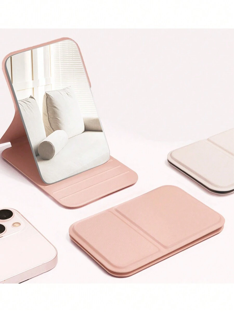 1Pc Foldable Makeup Mirror, Portable Handheld Mini Mirror For Personal Grooming, Dormitory Tabletop And Office Use, Adjustable And Portable Folding Mirror Home Bathroom Decor Summer Makeup Organizer Bathroom Accessories