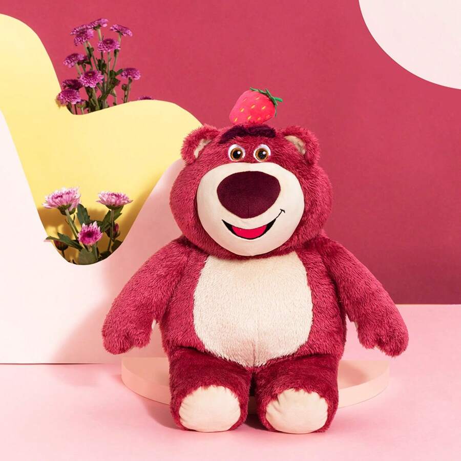 Miniso Muñeca de peluche de 15 pulgadas del oso de fresa de Disney, muñeca suave y acogedora, linda y cómoda para dormir, adorable decoración de sofá y cama
