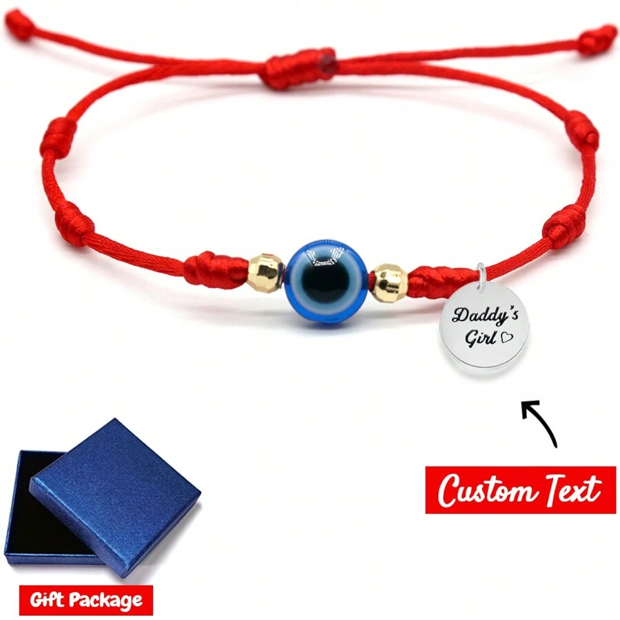 1pc Upgraded Custom Name Initial 7 Knots Evil Eye Bracelet Adjustable Lucky Red/Black String Bracelet Protection Friendship Wish Bracelets For Women Men Boy Girl Him Her BFF Friend Gifts