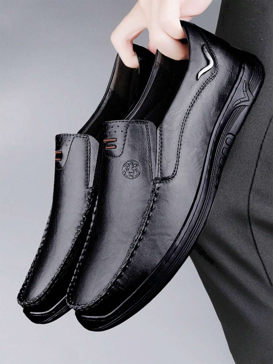 New Handmade Men's Genuine Leather Loafers, Slip-On Floral Print Casual/Business Shoes With Round Toe, Flat Heel And Rubber Sole