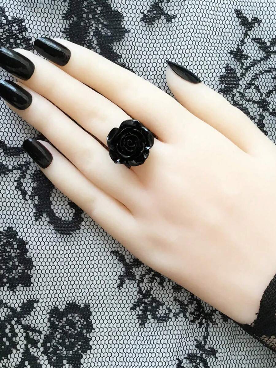 1 pieza Anillo ajustable estilo gótico con rosa roja decorativa para mujer, San Valentín, Mamá, Madre, Día de la Madre, Regalo