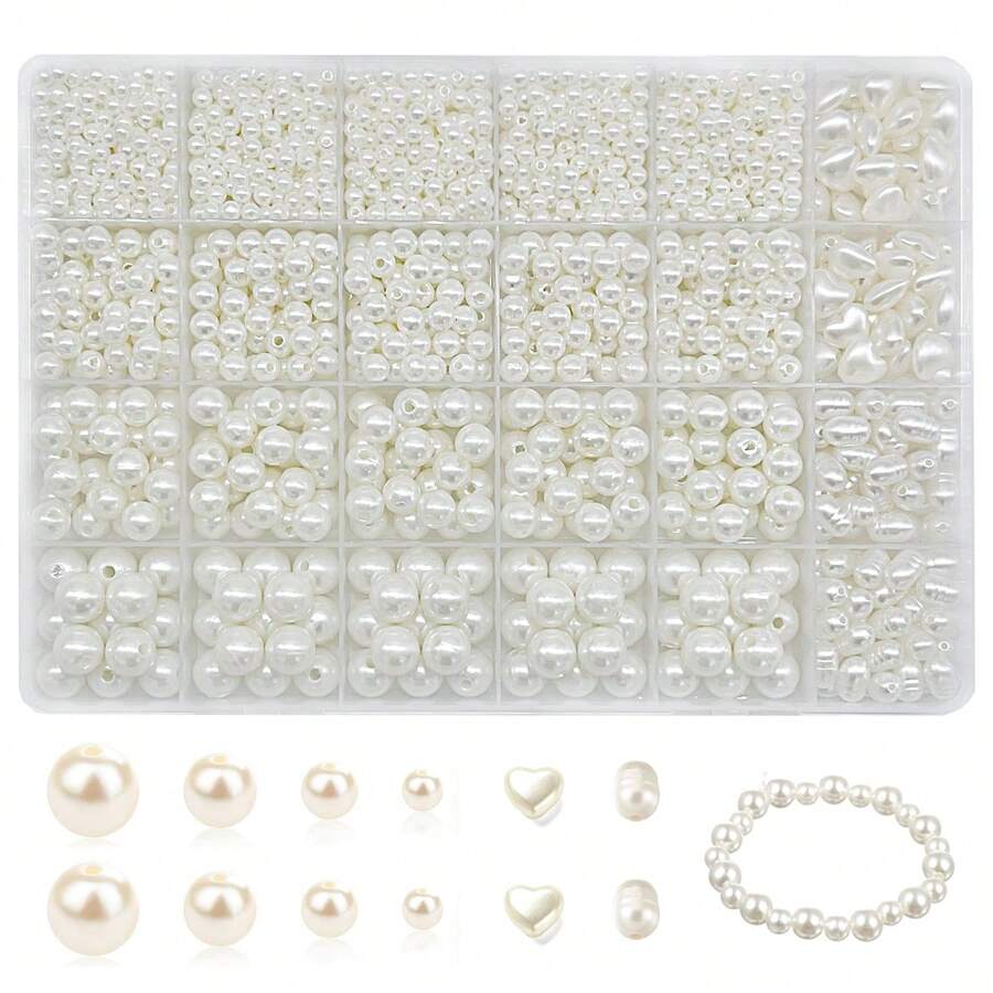 1610pcs Baroque Faux Pearl Beads Jewelry Making Kit Includes Heart Shape And Oval Faux Pearl For Bracelet Necklace And Crafts Making For Girls