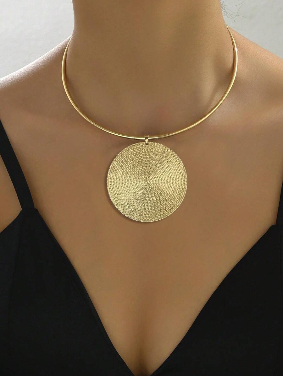 1 pièce Collier pendentif minimaliste vintage en métal avec cercle et goutte d'eau