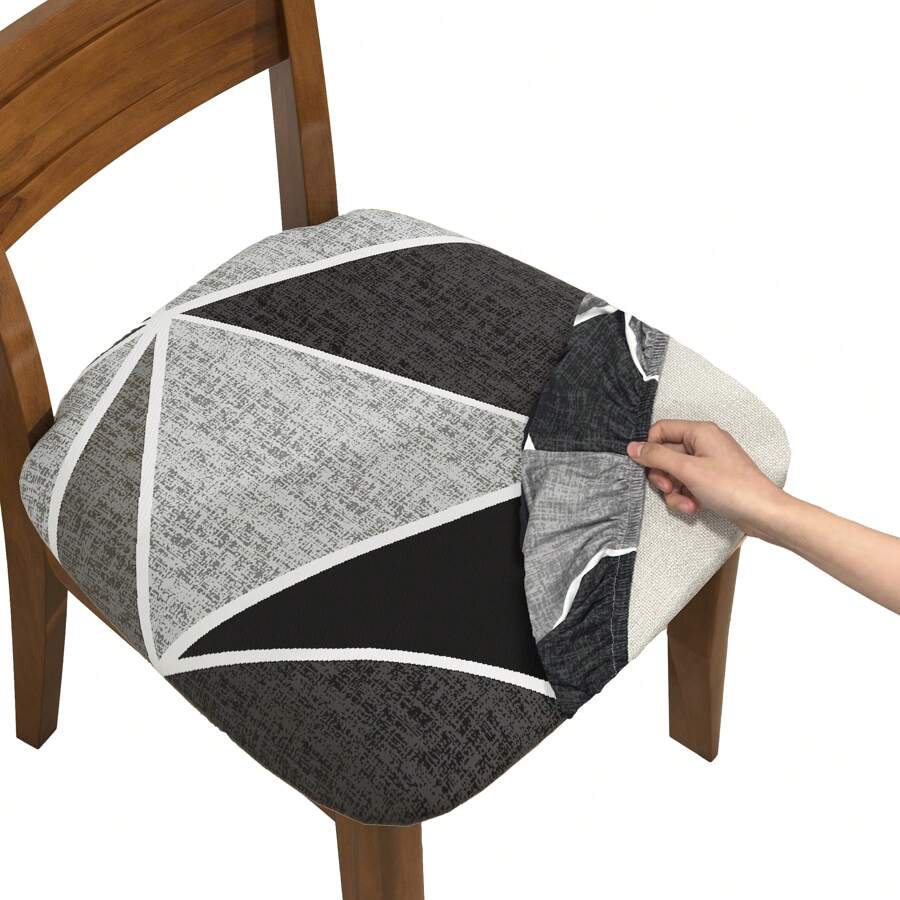 1/4/6pcs Geometric Triangle Line Pattern Milk Silk Chair Cushion Cover, Modern And Simple Elastic, Anti-Dust And Anti-Dirt, For All Seasons, Suitable For Dining Room, Hotel, Living Room, And Bedroom Chair Cushion Protective Cover