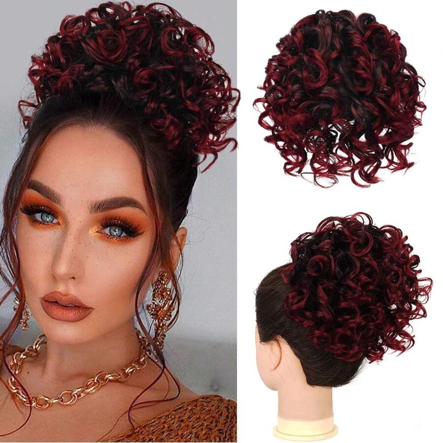 Extensión de coleta de cabello corto y rizado desordenado, moño de cabello suelto con cordón elástico para mujeres con cabello adelgazado, extensión de moño de cabello de fibra sintética de alta temperatura