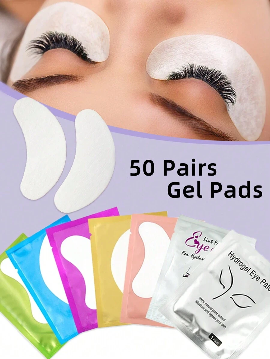 100 PCS Gentle Eyelash EyePads Under Eye Gel Pads For Lash Extensions Under Eye Patches Lash Pads 50 Pairs Natural Hydrogel Eye Patches Eyelash Extension Supplies Beauty Tools