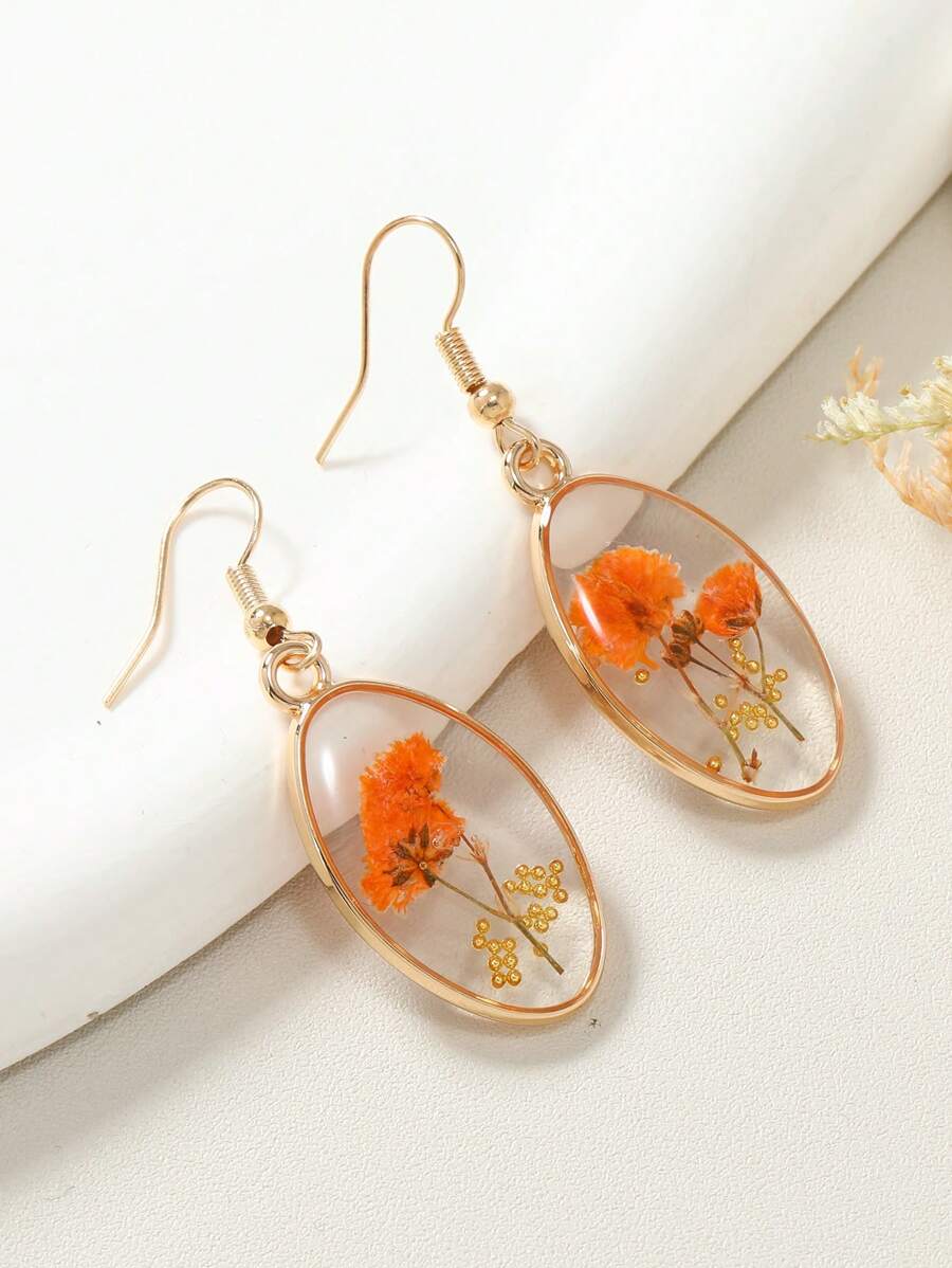 1 Pair Bohemian Style Natural Dried Flowers Various Colors Asymmetrical Shape Beads Earrings, Simple Design Suitable For Daily Wear