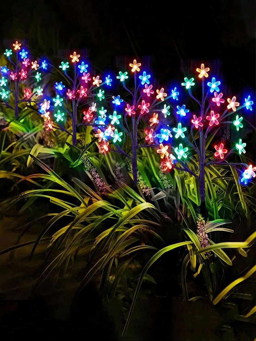 Lot de 6 ou 4 lampes solaires décoratives d'extérieur en forme de cerisier, lampes colorées en forme de fleurs, lampes d'extérieur étanches, pour porche, jardin, pelouse, parc, lumières d'ambiance, fête de mariage, anniversaire, cadeaux pour amis et amis