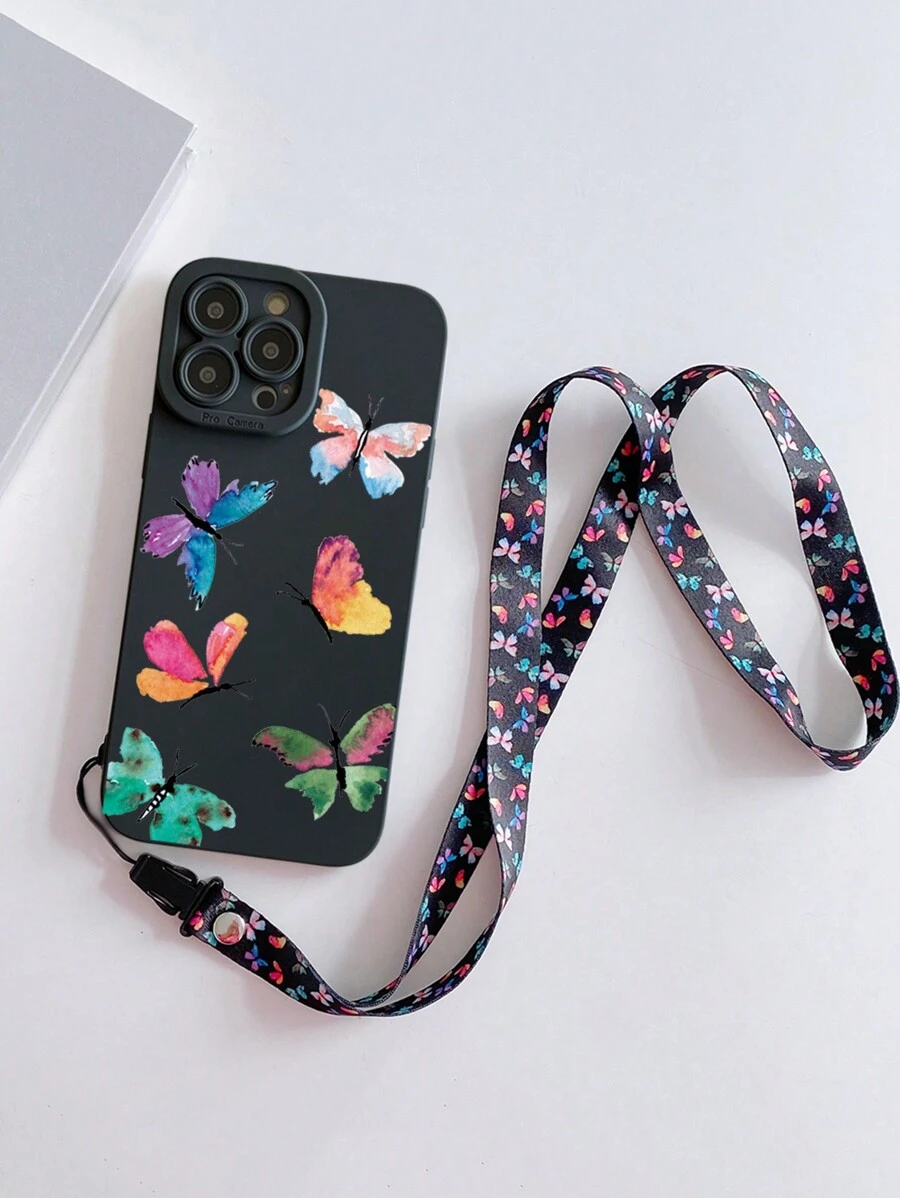 Wasserfarben Schmetterling Hänge Seil Hülle Kompatibel Mit Iphone 15 Pro Max 14 13 12 11