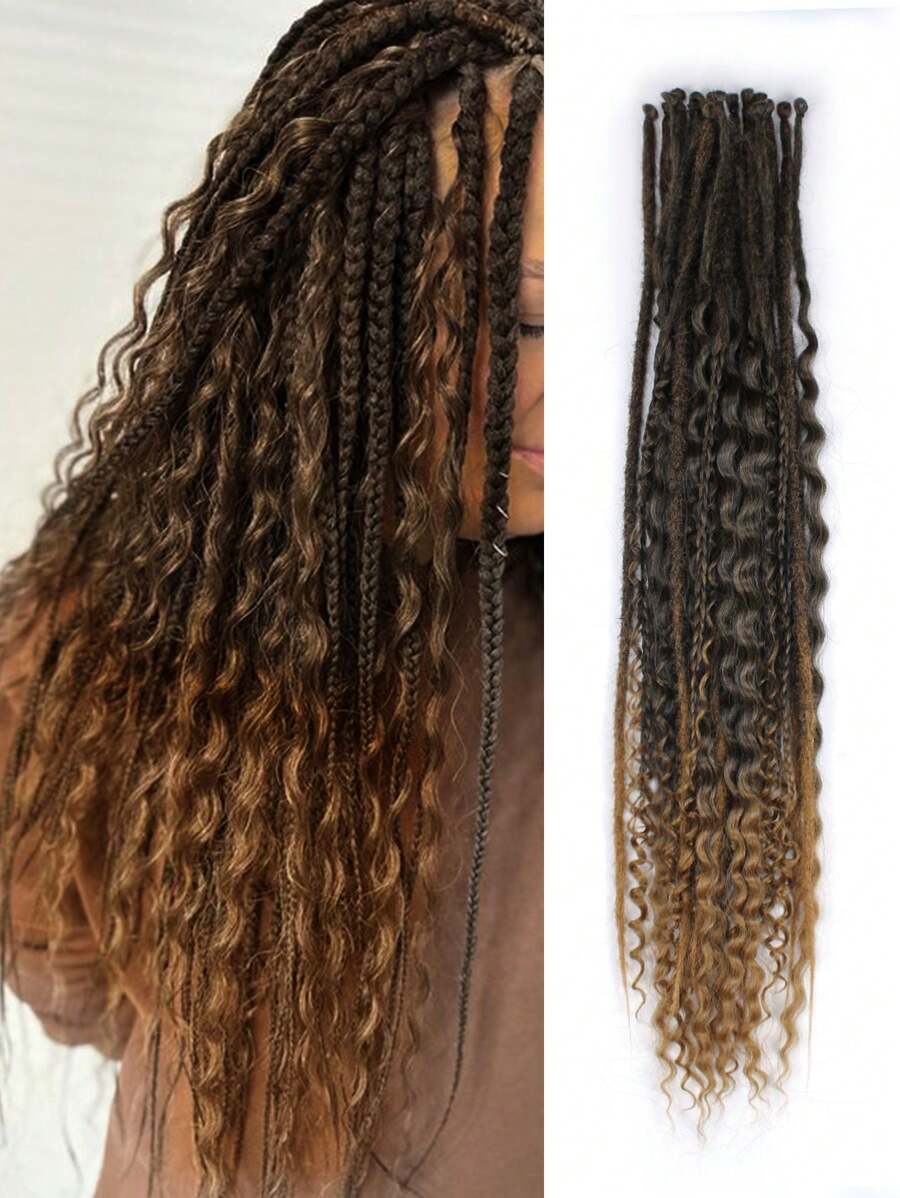 30 Pcs SE Dreadlock Extensions Mixed Sets 3 In 1 Straight Curly Boho Dreads Single Ended Fake Thin Dreadlock Extensions For Women