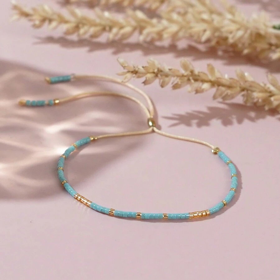 1 pieza Pulsera con cuentas pequeñas para mujer, joyería simple, pulsera de cuentas Delica con cuerda, joyería de moda