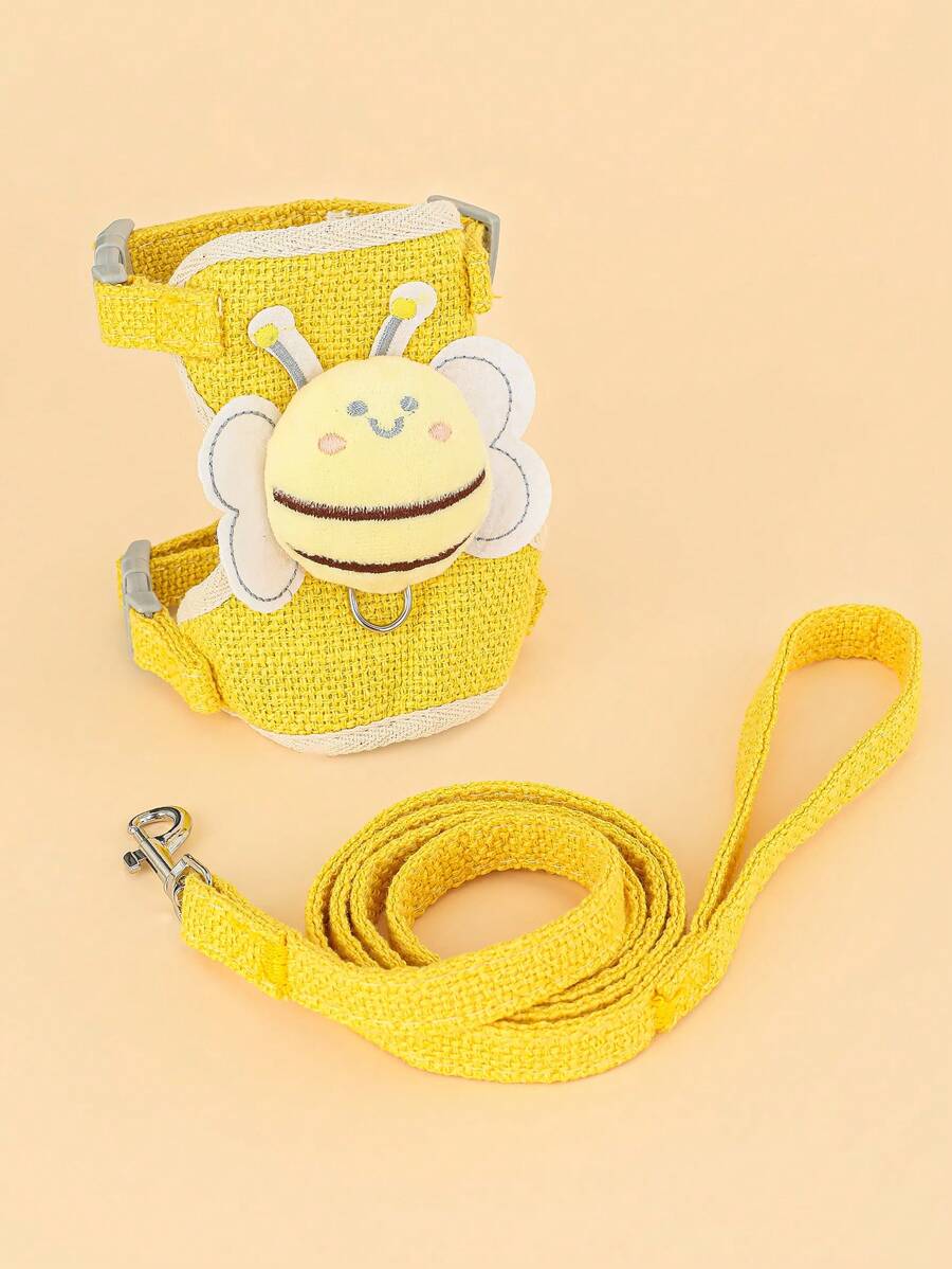 1set Cute Cartoon Bee Pet Collar And Leash Set For Small Dogs, And Cat's Harness Vest And Leash Set
