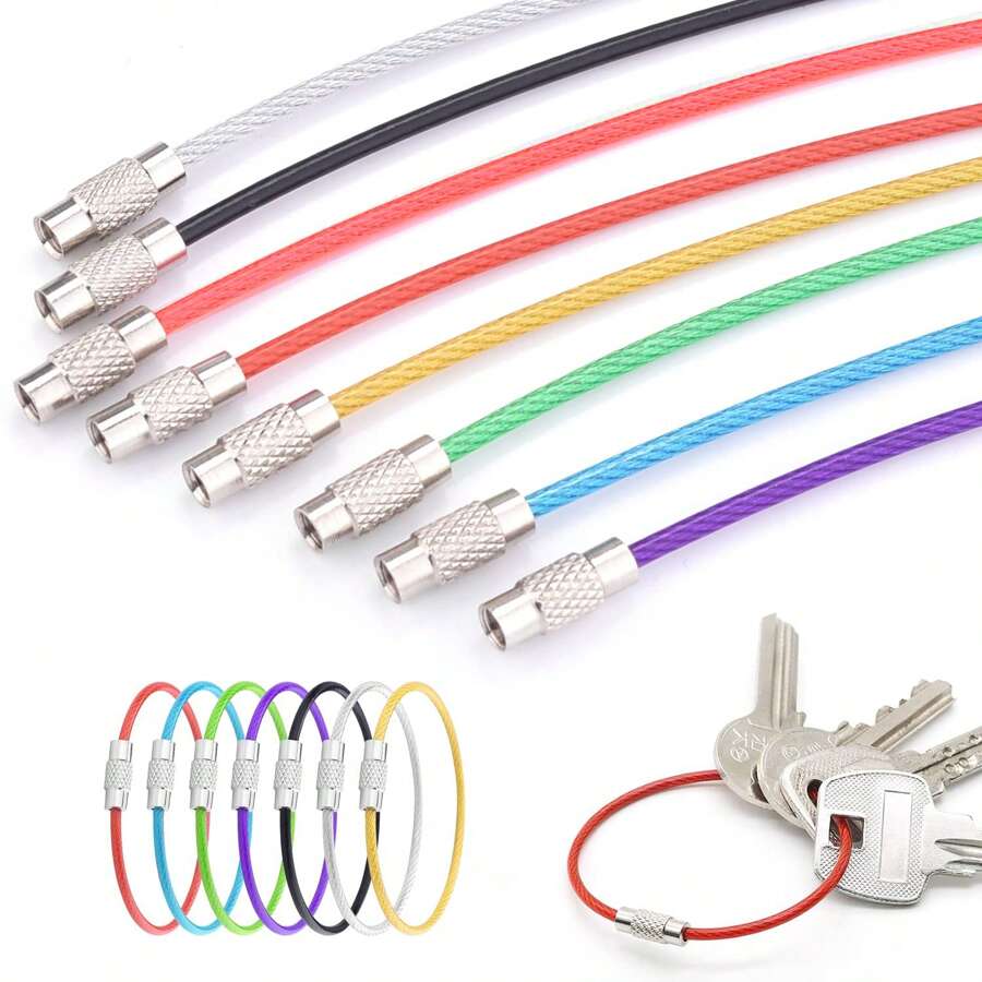 10pcs/Pack Stainless Steel Cable Wire Key Chain Rings For Travel, Luggage Tags, And Outdoor Activities Car Accessories Bag Charm School