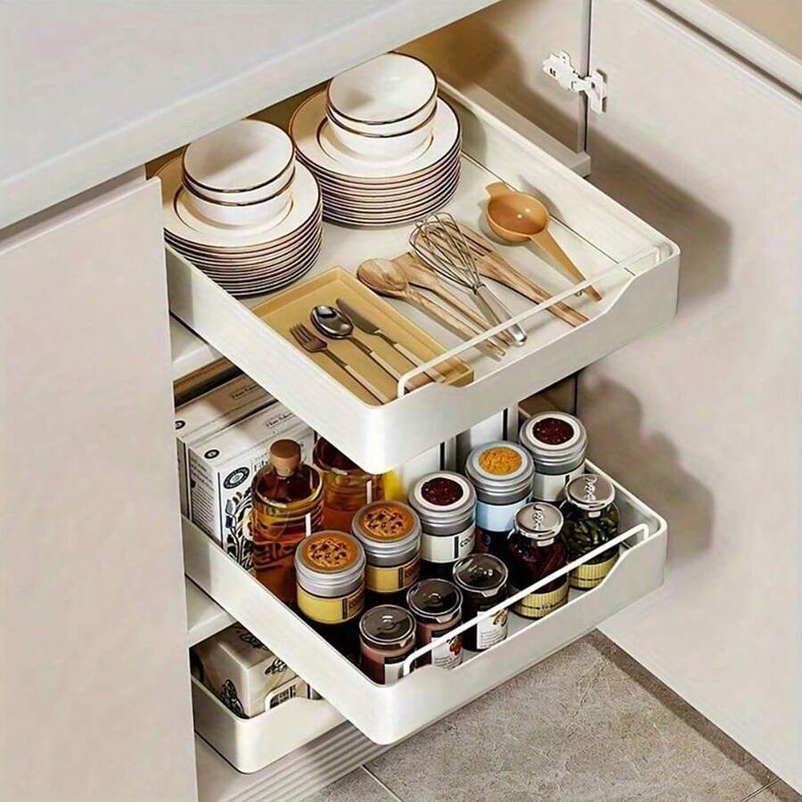 1 Pieza Cesta De Almacenamiento De Fregadero Extraíble De Metal Con Capacidad De Carga De 100kg, Organizador Deslizable Para Armario, Estante De Especias Para Botellas De Cocina, Estante De Ahorro De Espacio
