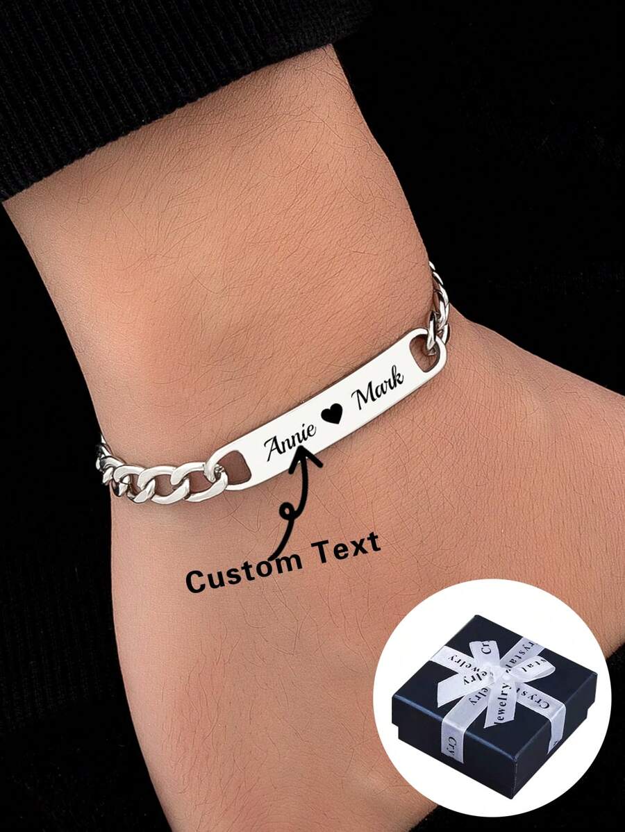 Brazalete curvo personalizado de acero inoxidable plateado para hombres, brazalete casual personalizable de oro y oro rosa para mujeres. Un regalo especial para aniversarios, Día de San Valentín, Día del Padre, Día de la Madre, graduaciones y Navidad. Un obsequio exquisito para dar a su pareja, amigo, padre o madre. Plateado, dorado, oro rosa, elegante, vintage, sencillo, unisex, punk, moda de otoño, estilo antiguo, personalizado, único, regalos ideales