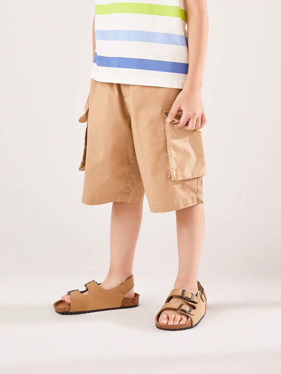 Annil Pantalon court mi-mollet d'été style étudiant décontracté mince en kaki pour garçons pré-adolescents
